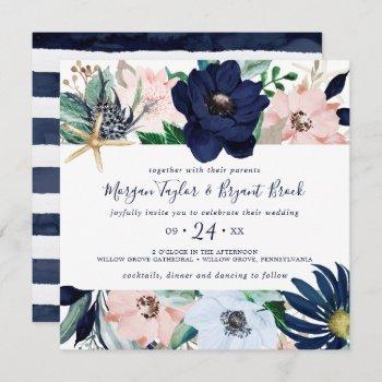 modern nautical | floral square wedding invitation