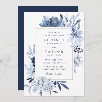 Small Modern Navy Blue Watercolor Floral Wedding Front View