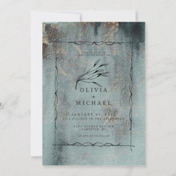 Small Modern Oceanic Teal Watercolor W/gold Wedding Front View