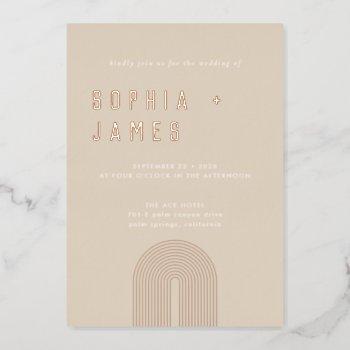 modern ochre orange boho arch wedding  foil invitation