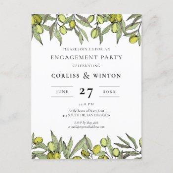 modern olive branch engagement party invitation postcard