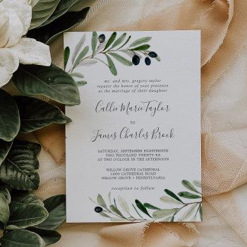 modern olive branch traditional wedding invitation