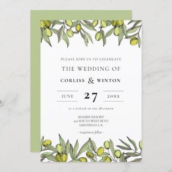 modern olive branch wedding invitation