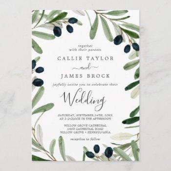 modern olive branch wedding invitation