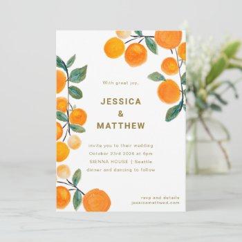 modern orange citrus fruit simple wedding invitation
