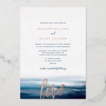 modern painted beach ocean theme wedding foil invitation