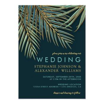 Small Modern Palm Gold Teal Tropical Beach Wedding Front View