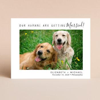 Small Modern Pet Photo Engagement Save The Date Announcement Post Front View