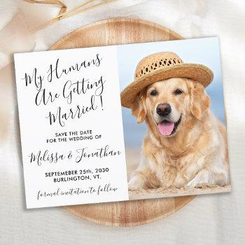 Small Modern Photo Personalize Dog Wedding Save The Date Announcement Post Front View