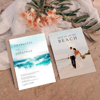 modern photo watercolor beach wedding invitation
