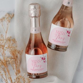 Small Modern Pink Bright Floral Baby Shower Roses Sparkling Wine Label Front View