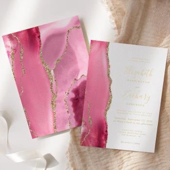 modern pink gold agate wedding foil invitation