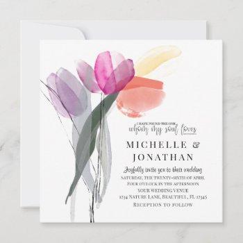 modern pink lavender tulips christian wedding invitation