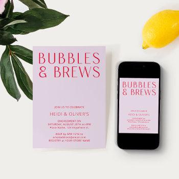 modern purple & magenta bubbles & brews engagement invitation
