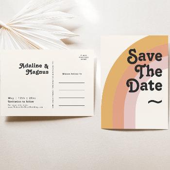 modern retro 70's rainbow save the date invitation postcard