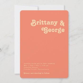 modern retro | coral casual rounded edges wedding invitation