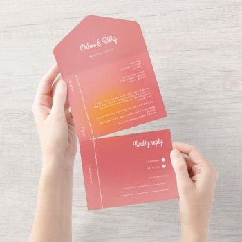 Small Modern Retro Gradient Pink Orange Rsvp Wedding All In One Front View