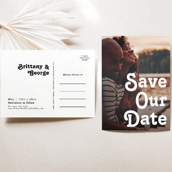 Small Modern Retro Lettering Save Our Date Photo  Post Front View