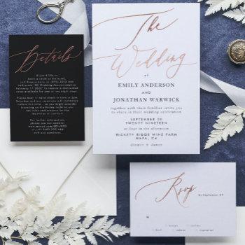 Small Modern Rose Gold Calligraphy Wedding Front View