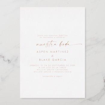 Small Modern Rose Gold Foil Script Nuestra Boda Wedding Foil Front View