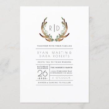 Small Modern Rustic Antler Watercolor | Wedding Invite Front View