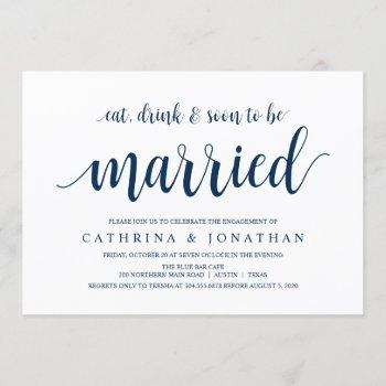 Small Modern Rustic, Navy Blue Script, Engagement Party Front View