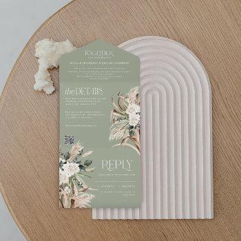 modern rustic pampas eucalyptus wedding qr code al all in one invitation