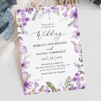 modern rustic purple flowers wedding invitation