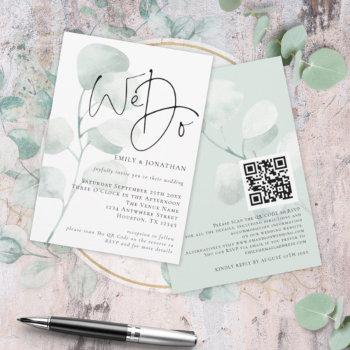 modern sage eucalyptus we do qr code wedding invitation