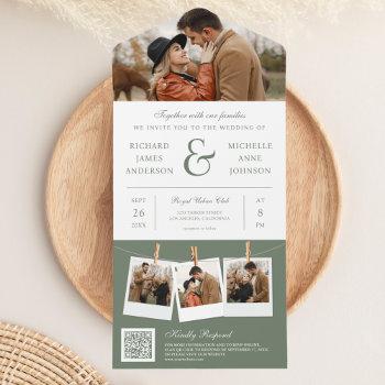 Small Modern Sage Green Ampersand Photo Qr Code Wedding All In One Front View