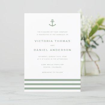 modern sage green anchor nautical wedding invitation