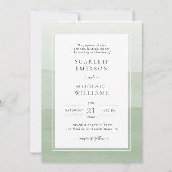 modern sage watercolor wedding invitation