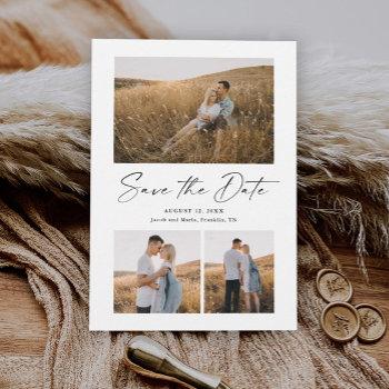 Small Modern Script 3 Photo Wedding Save The Date Magnetic Front View