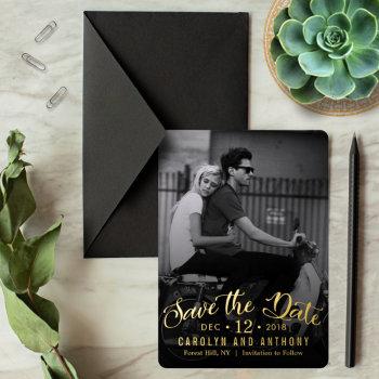 Small Modern Script | Custom Photo Save The Date Foil Front View