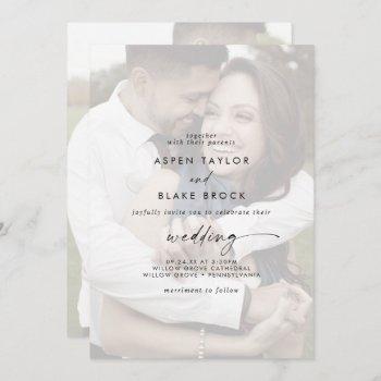 modern script | faded photo front and back wedding invitation
