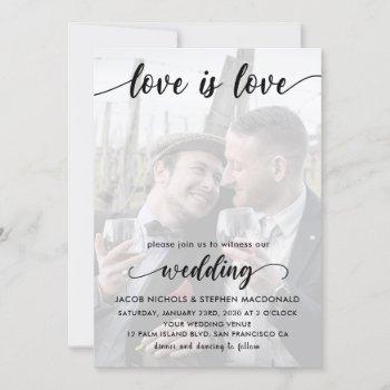 modern script photo gay wedding invitation