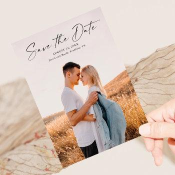 Small Modern Script Photo Wedding Save The Date Magnetic Front View