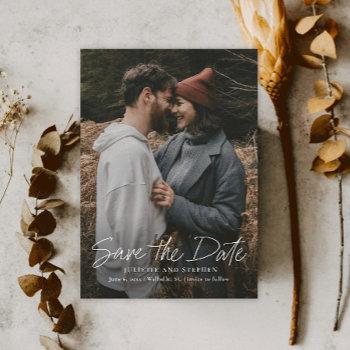 Small Modern Script Simple Wedding Photo Save The Date Front View