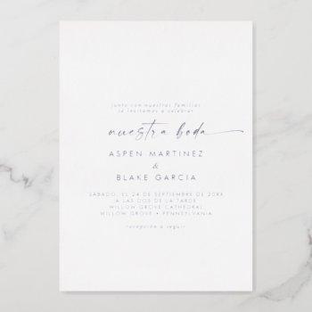 Small Modern Silver Foil Script Nuestra Boda Wedding Foil Front View