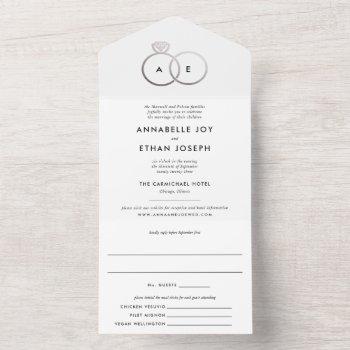 modern silver rings white wedding all in one invitation