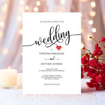 Small Modern Simple Black, White Red Heart Wedding Front View