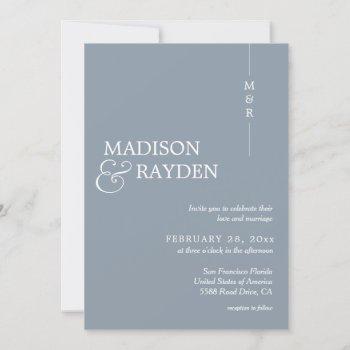 modern simple dusty blue monogram photo wedding invitation