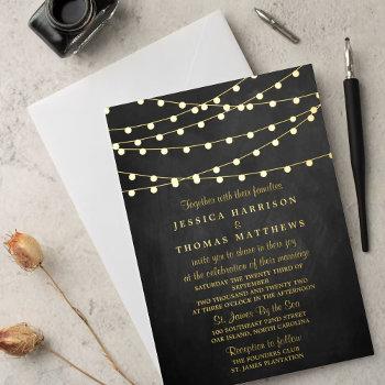 Small Modern String Lights On Chalkboard Wedding Real Foil Front View
