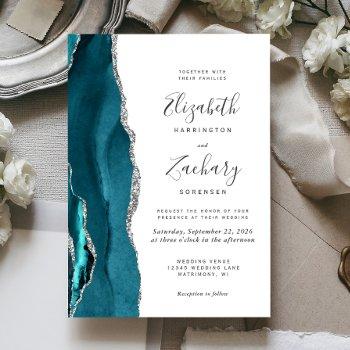 Small Modern Teal Silver Agate Wedding Front View