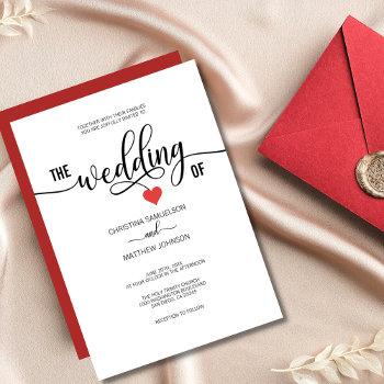 Small Modern Trendy Black White & Red Heart Wedding Front View