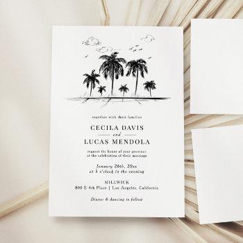modern tropical beach ocean wedding invitation