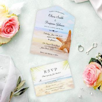 modern tropical beach starfish summer wedding all in one invitation