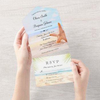 modern tropical beach starfish summer wedding all in one invitation