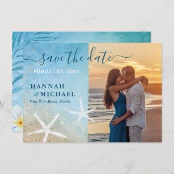 Small Modern Tropical Elegant Beach Wedding Photo Save The Date Front View