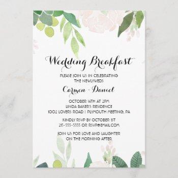 modern tropical floral wedding breakfast invitation